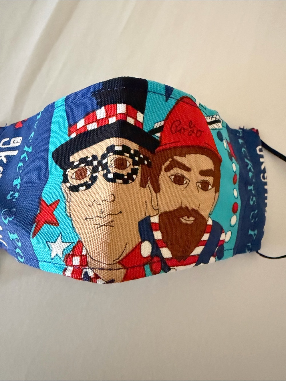 Vintage Checkers and Pogo Graphic Face Print Cotton Mask in Turquoise and Navy